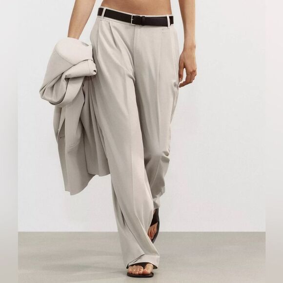 ZARA DOUBLE PLEAT BELTED PANTS - Picture 6 of 10